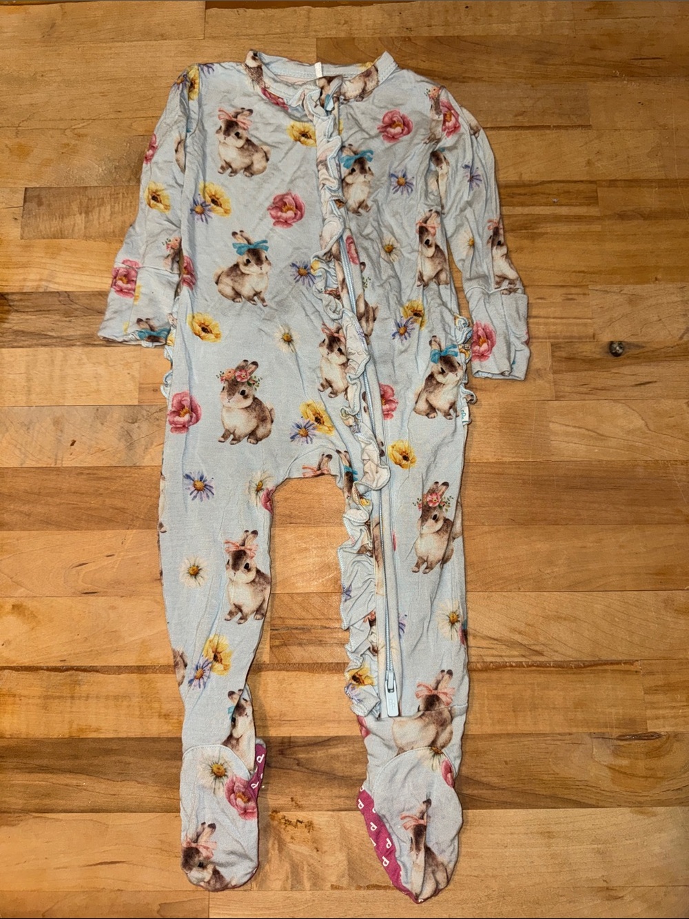 Posh Peanut Light Blue Floral & Bunny Footie